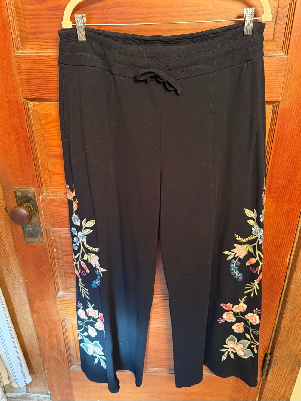 JOHNNY WAS Julianna Placement Floral Embroidered Knit Wide Leg Pants - Picture 2 of 9